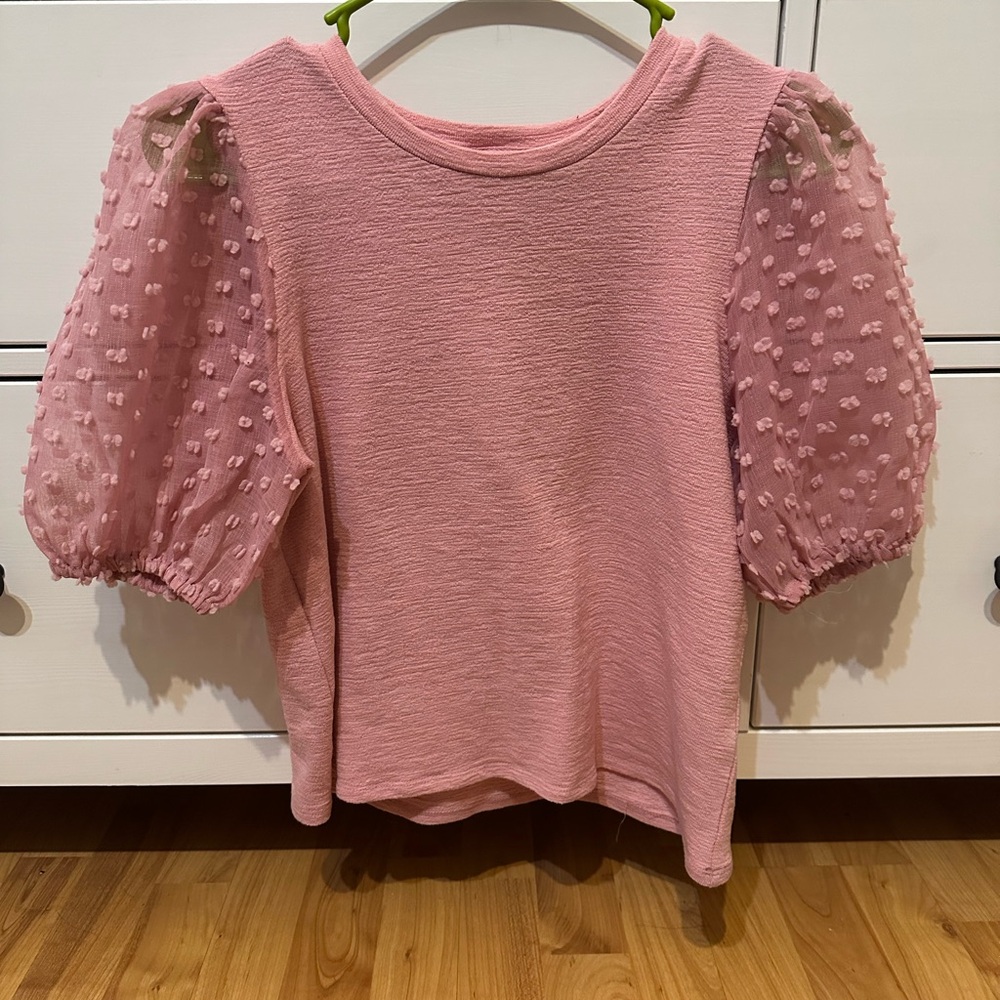 Maeve Pink Puff Sleeve Blouse with Ruffled Boxy Style
